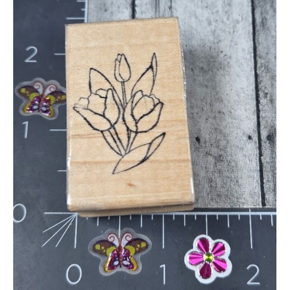 Tulips Flowers Spring Plant Rubber Stamp Wood #J112